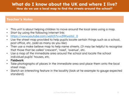 How do we use a local map to find the streets around the school? - Teacher notes
