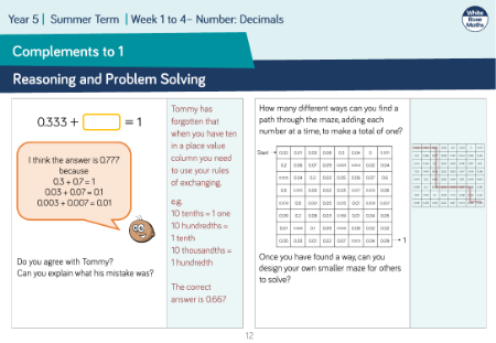 Complements to 1: Reasoning and Problem Solving