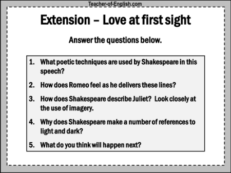 Romeo & Juliet Lesson 14: Act 1 Scene 5 - Extension Task