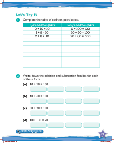 Max Maths, Year 2, Try it, Addition pairs to 100