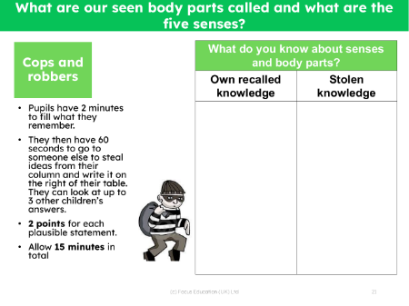Cops and Robbers! - What do you know about senses and body parts?