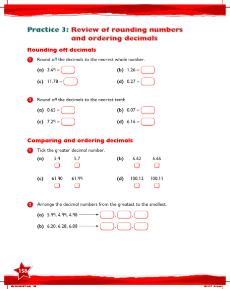 Work Book, Review of rounding numbers and ordering decimals