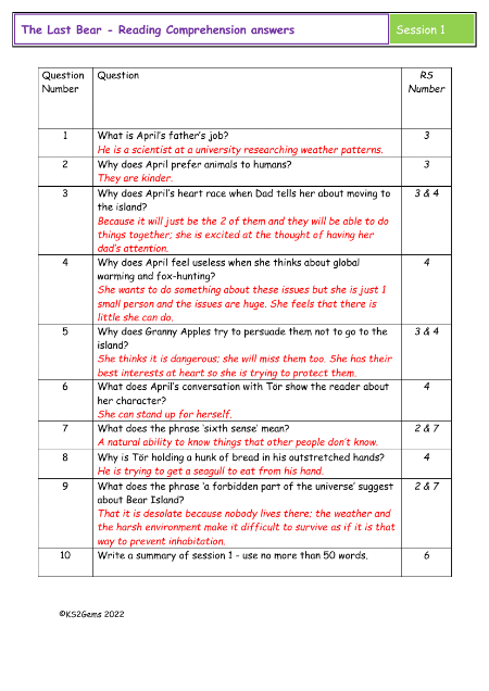 5. Reading Comprehension answers