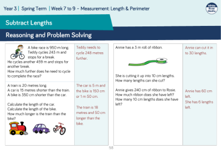 Subtract lengths: Reasoning and Problem Solving