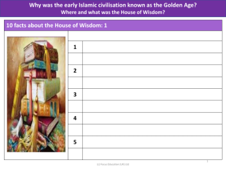 10 Facts about the House of Wisdom - Worksheet - Year 5
