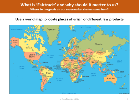 Locate on a map - Origins of different raw products