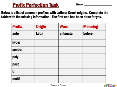 Autobiography - Lesson 1 - Prefix Perfection Task Worksheet