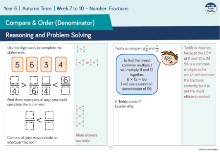 Compare and order (denominator): Reasoning and Problem Solving