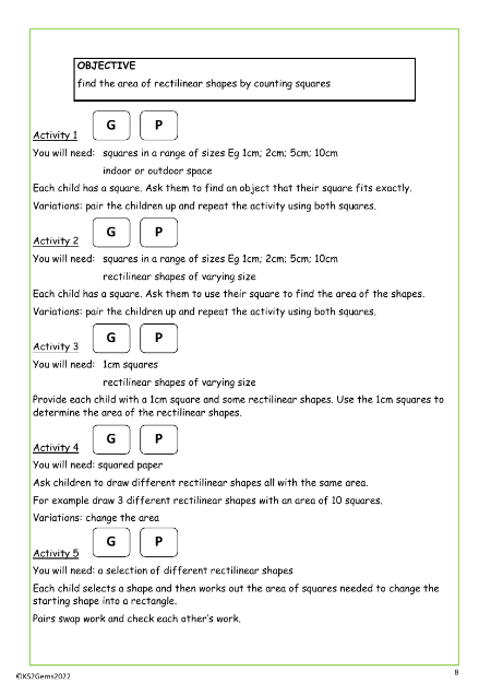 Area of rectilinear shapes by counting squares worksheet