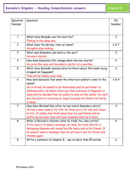 6. Reading Comprehension answers