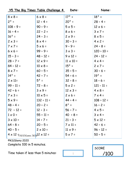 The Big Times Table Challenge 4