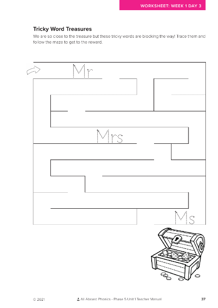 Tricky Word Treasures activity  - Worksheet