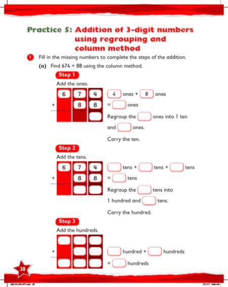 Work Book, Addition of 3-digit numbers using regrouping and column method