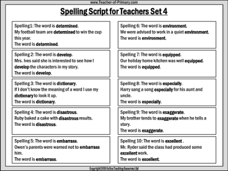 Spellings - Set 4 Teachers Script