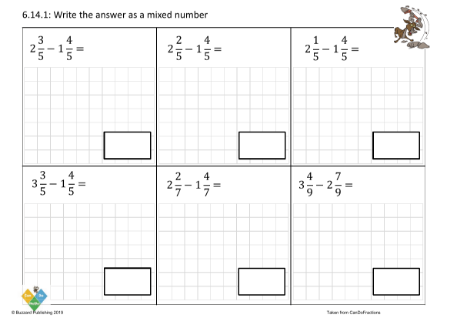 Subtract mixed from mixed numbers same denominators (beyond whole)