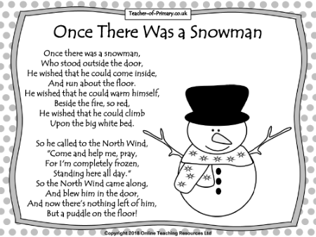 Christmas Poetry Unit - Lesson 1 - Once there was a snowman Worksheet