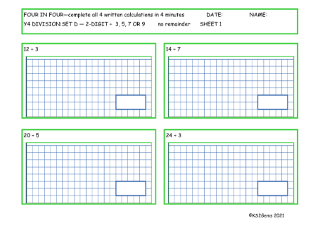  Division Set D 2 digit number - 3, 5, 7 or 9 no remainder