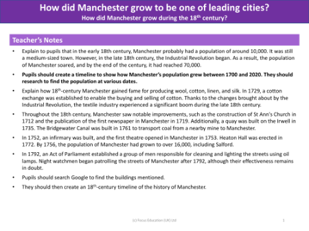 How did Manchester grow during the 18th Century? - Teacher notes