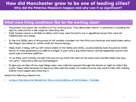 Manchester living conditions for the working class in the 19th Century - Info sheet