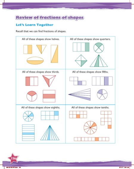 Max Maths, Year 5, Learn together, Review of fractions of shapes