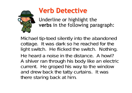 Writing to Entertain - Lesson 8 - Verb Detective Worksheet