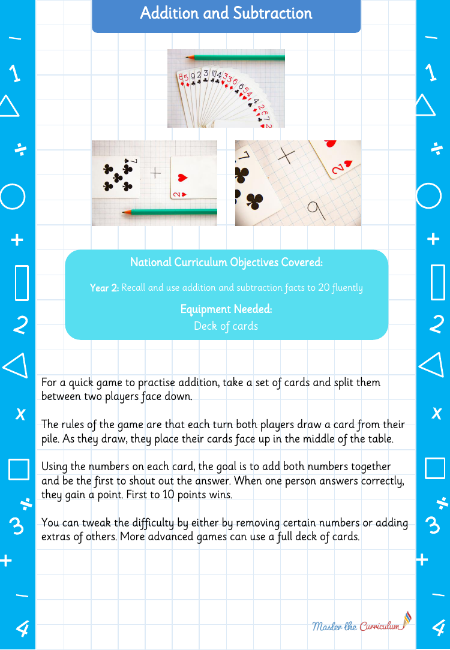 Add and Subtract with deck of cards - Practical Maths Activity