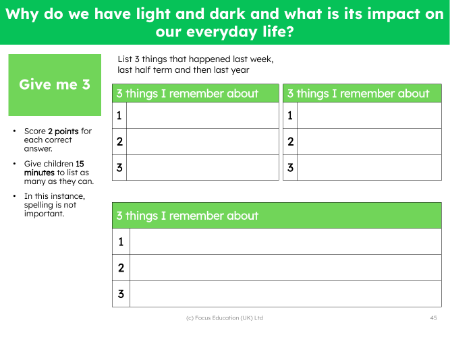 Give me 3 - Things I remember about light