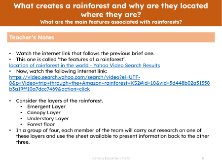 What are the main features associated with rainforests? - Teacher notes