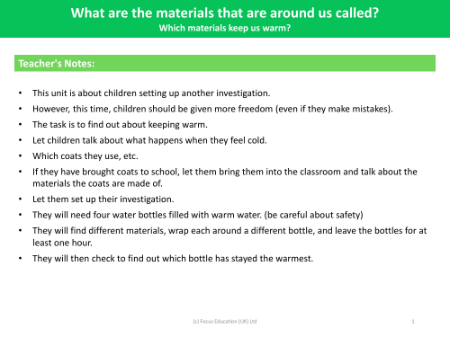 Which materials keep us warm? - Teacher notes