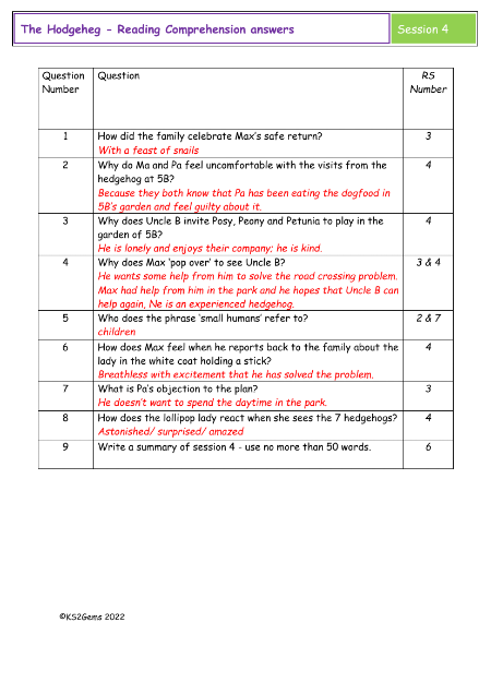 4. Reading Comprehension answers