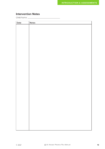 Intervention Notes template - Resource
