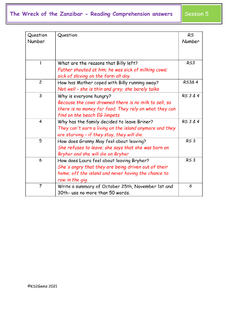 5. Reading Comprehension suggested answers