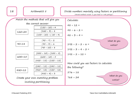 Divide numbers mentally using factors or partitioning