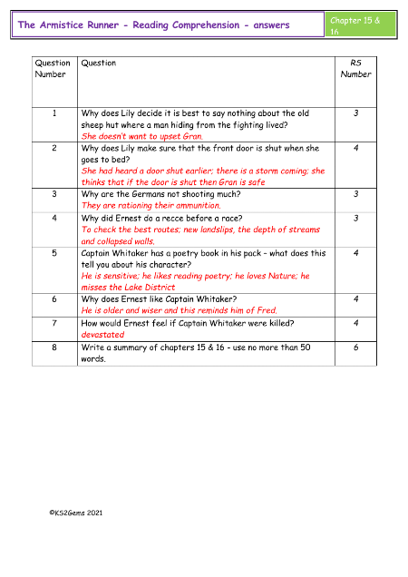 4. Reading Comprehension Answers