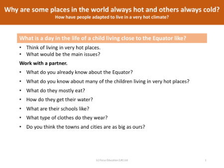Life on the equator - Writing task