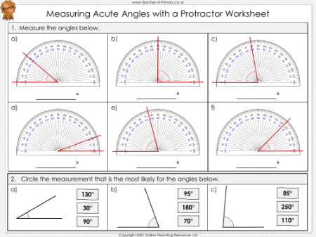 Measuring Angles with a Protractor - Worksheet