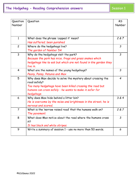 4. Reading Comprehension answers