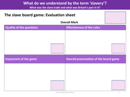 The slave board game: Evolution Sheet - Year 5