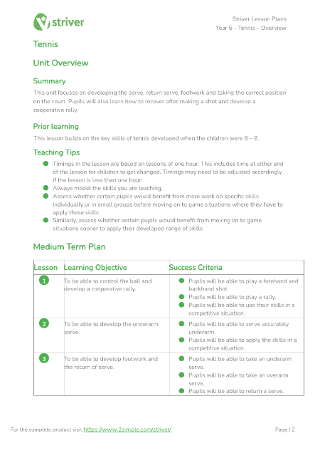 Tennis - Unit Overview