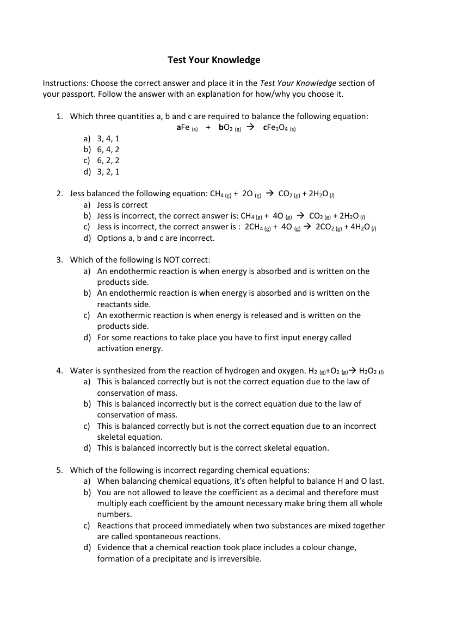 Balancing Chemical Equations - Test your Knowledge