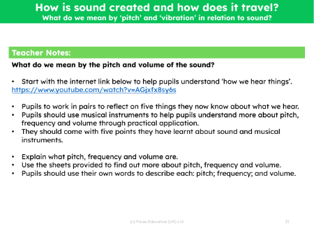 What do we mean by 'pitch' and 'vibration' in relation to sound? - Teacher notes