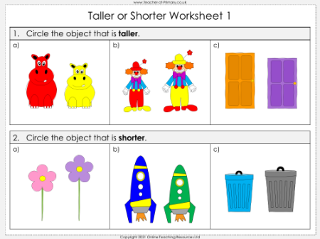 Taller or Shorter - Worksheet