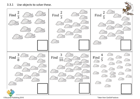 Find non-unit fractions of a number of objects (2,3,5,8,10)