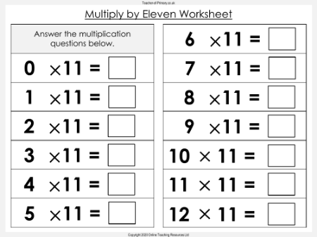 Multiply by Eleven - Worksheet