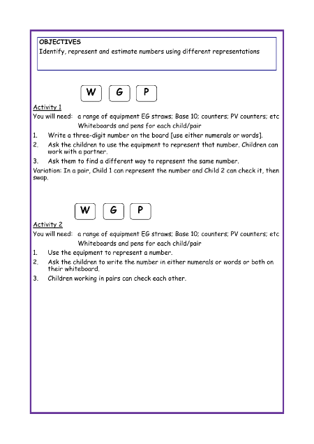 Identify, represent and estimate numbers worksheet