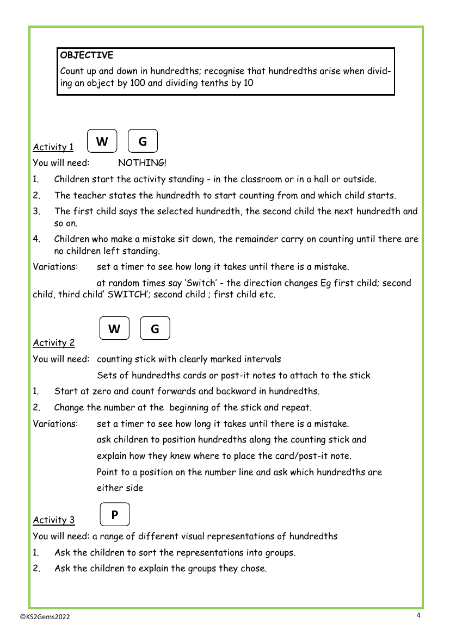 Counting up and down in hundredths worksheet