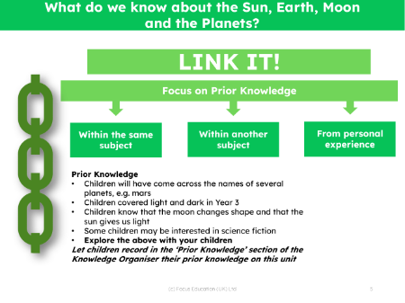 Link it! Prior knowledge - Space - 4th Grade