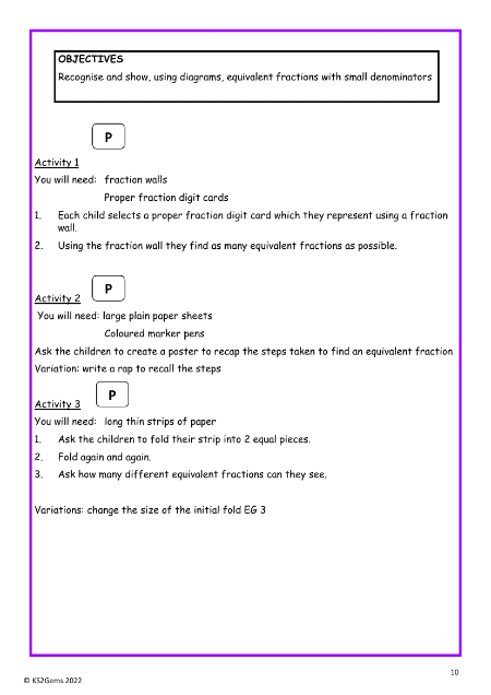 Equivalent fractions using diagrams worksheet