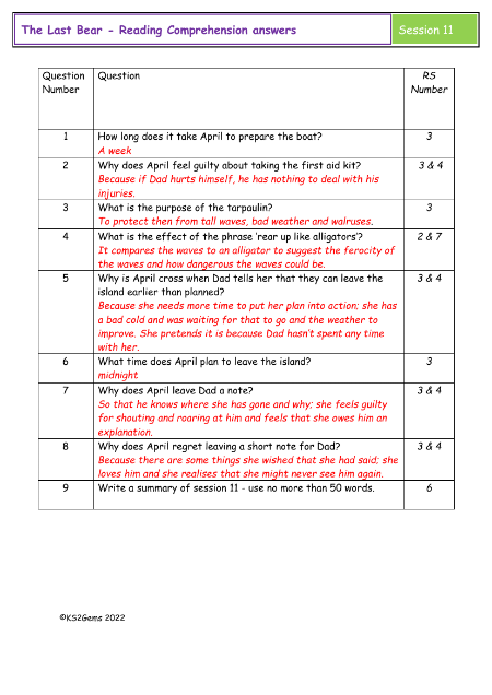 5. Reading Comprehension answers