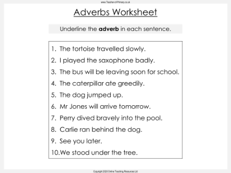 Adding Adverbs - Worksheet